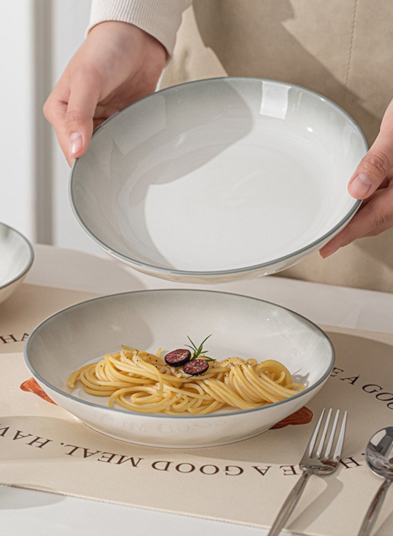 طقم عشاء من ١٨ قطعة، طقم هدايا، أدوات مائدة سيراميك كلاسيكية أنيقة، آمنة للاستخدام في غسالة الصحون والميكروويف، رمادي/أبيض - Image 5